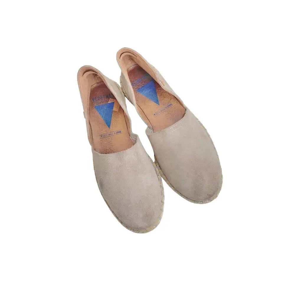 Verbenas Taupe Mushroom Gray Suede Leather Espadrille Flats Spanish Slip Ons